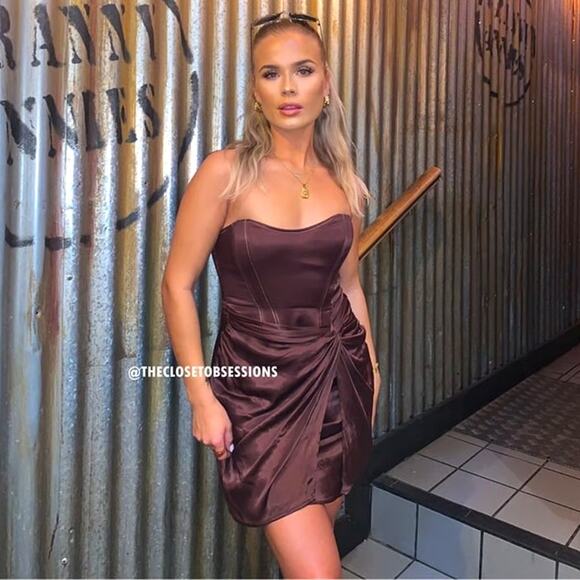 ZARA Strapless Satin Short Dress NWT Brown Size L - Picture 12 of 16